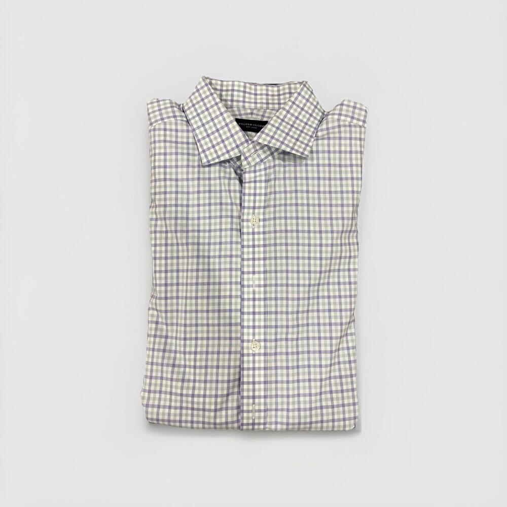 CUSTOM PROPER CLOTH MENS CASUAL SHIRT 17.5 XL PURPLE GREAT COND!